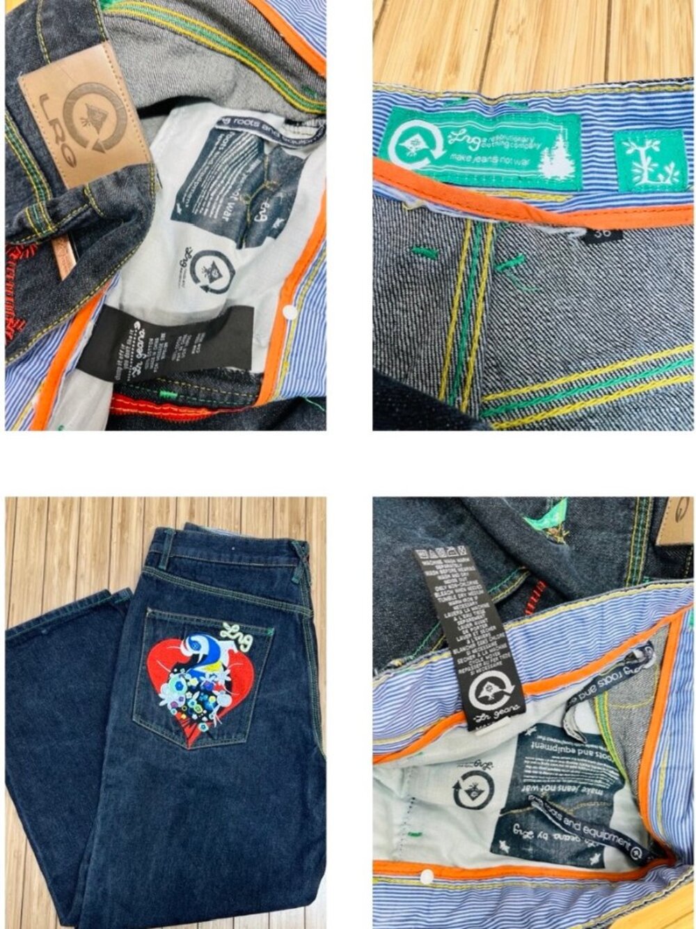 RARE!  Embroidered Love Heart RG Lifted Research Group Mens  Indigo Denim 36"x30 - Picture 13 of 16